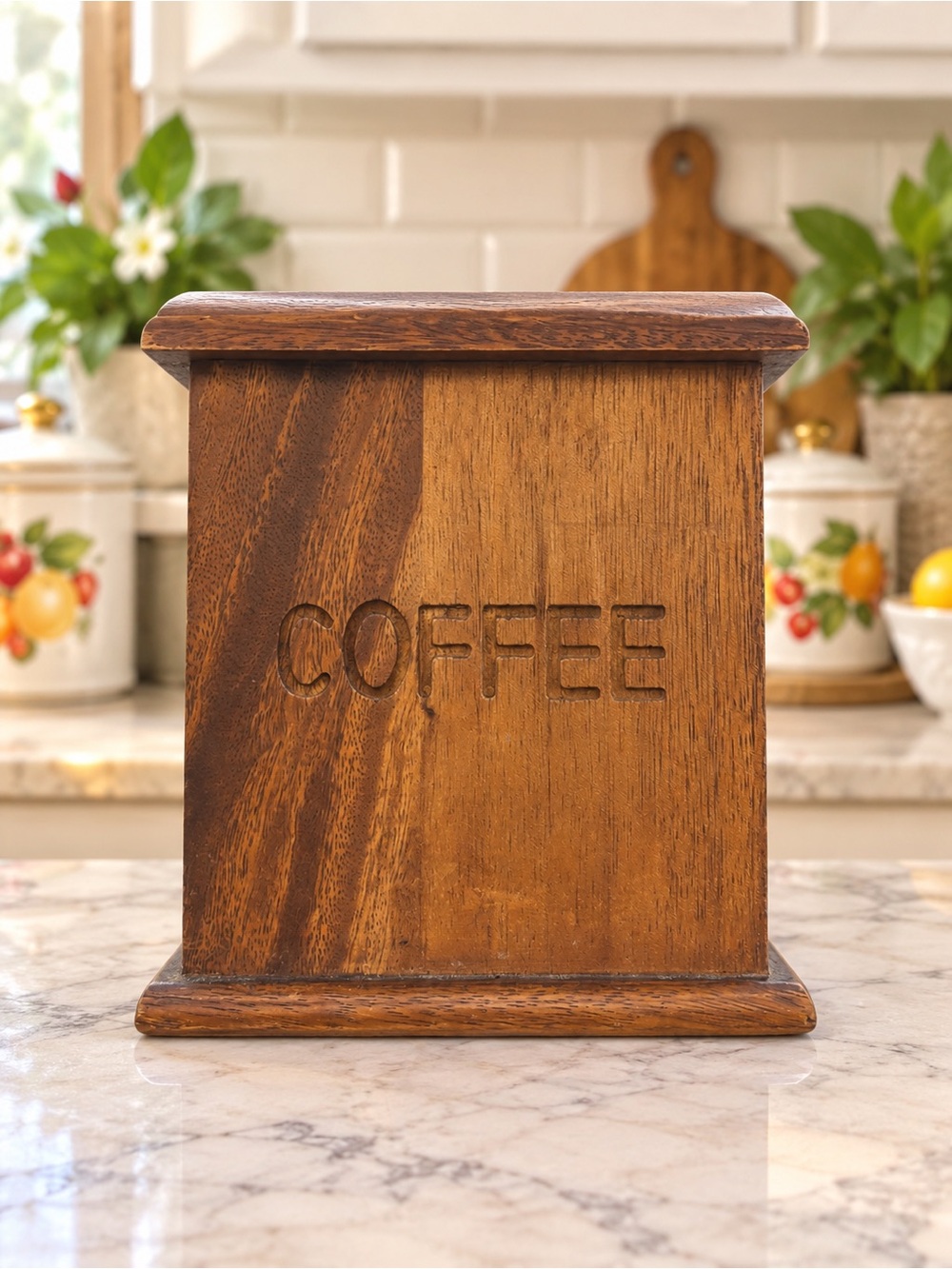 Vintage Olive&Thyme Wood Canister Coffee Square MCM retro teak inspired